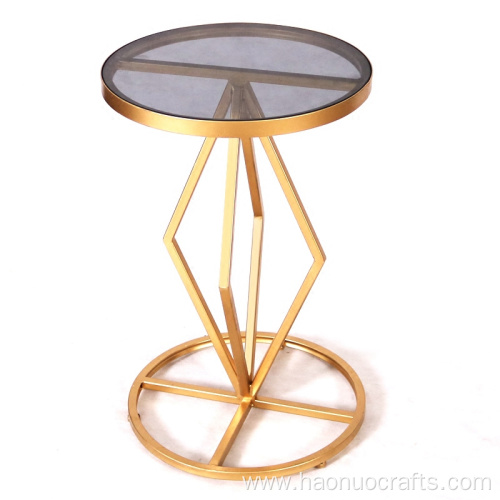 iron golden tempered table glass small round table